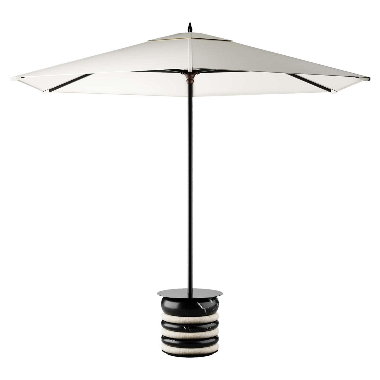 Contemporary Black and White Parasol and Base for Outdoor, Body in