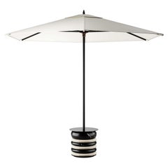 Contemporary White Parasol & Base for Outdoor, Body in Marble