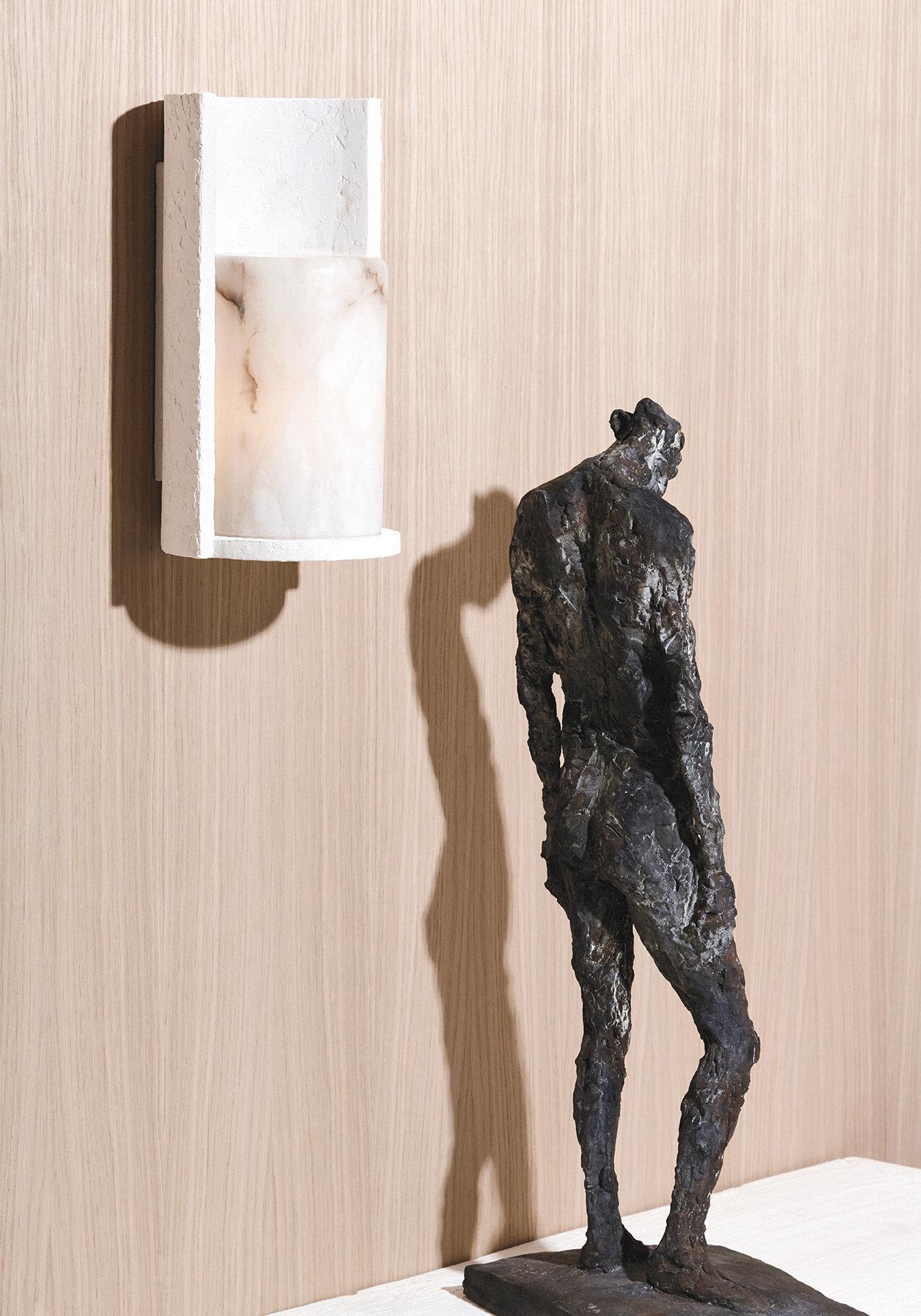 Bronze Contemporary White Plaster with Alabaster Wall Sconce, Thea by Garnier&Linker