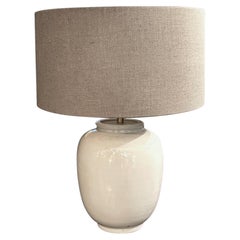 Contemporary White Pot Shape Chinese Table Lamp with Linen Shade, 21"