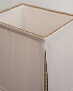 Contemporary White Quartz Geode & Brass Table Lamp with Custom Silk Shade
