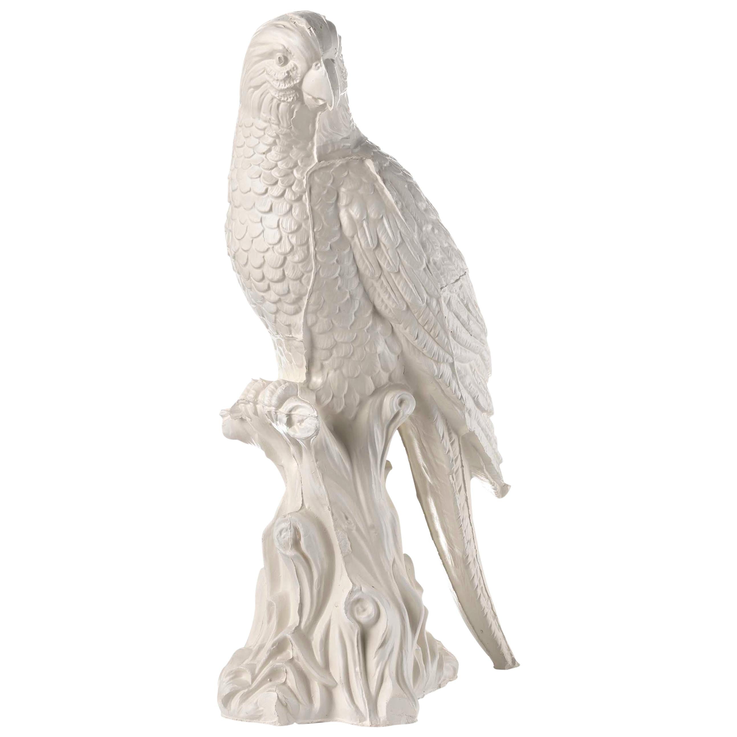 Contemporary White Satin Enameled Ceramic Parrot Sculpture For Sale