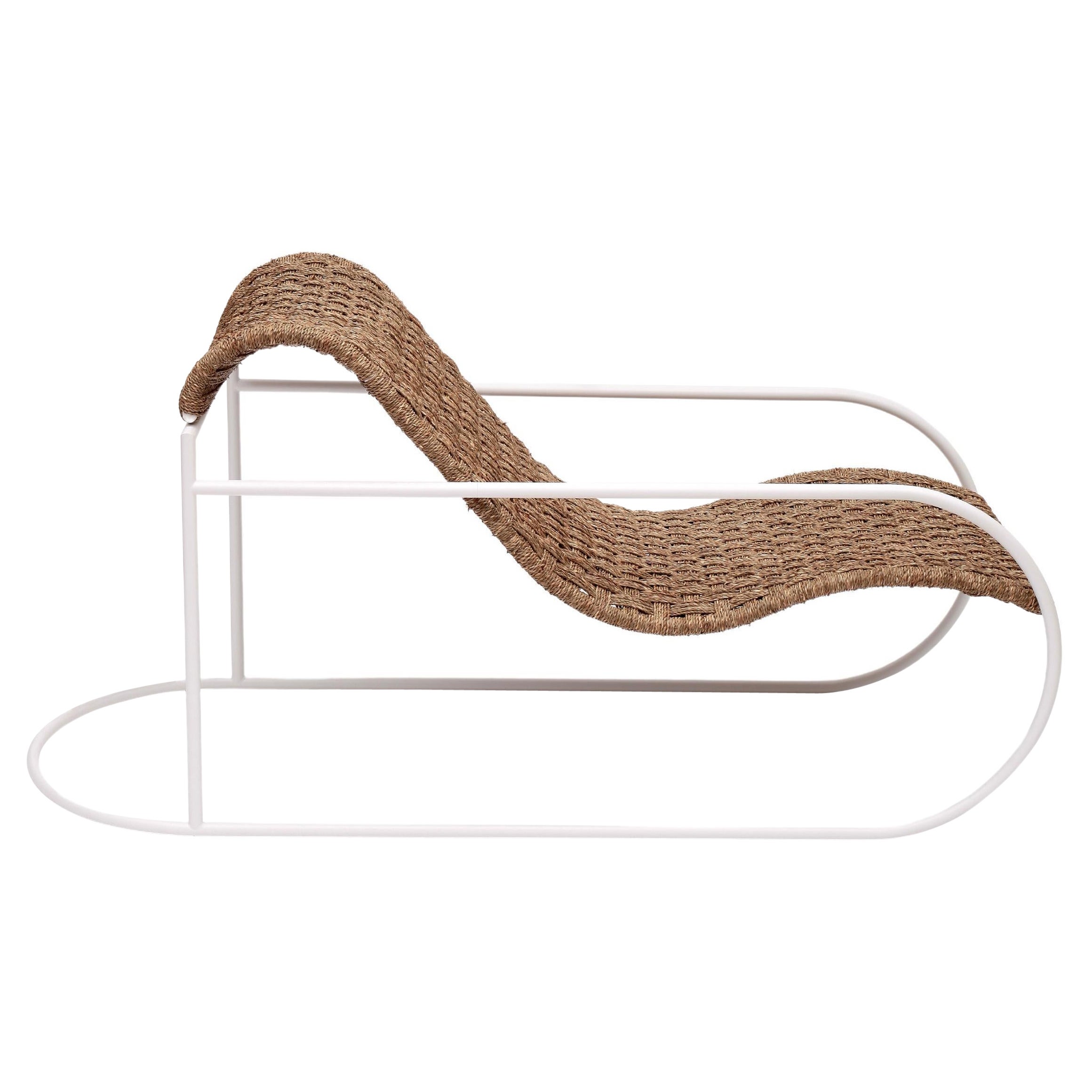 Contemporary White Steel Chaise Lounge Cord Seat by Carla Cascales For Sale