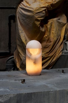 Contemporary White Table Lamp Alabaster Handcrafted by Joshua Linacisoro