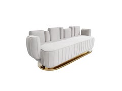 Mid-Century Modern Style White Velvet Sofa Cactus Shape with Swivel Gold Base