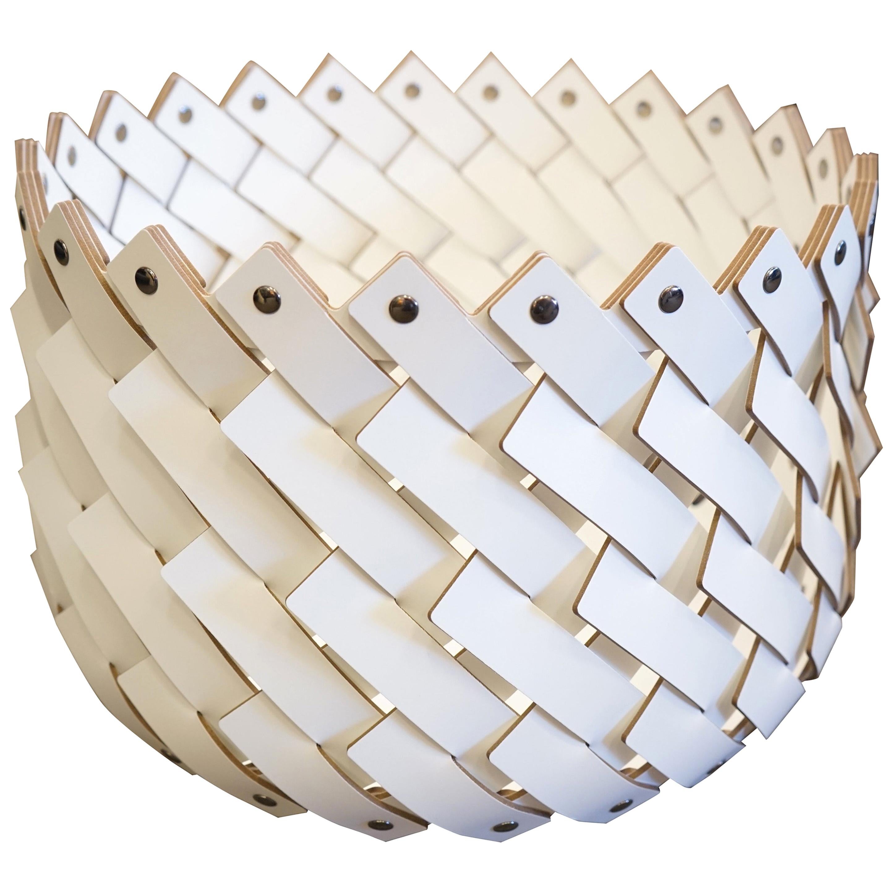 Contemporary White Woven Leather Almeria Small Basket