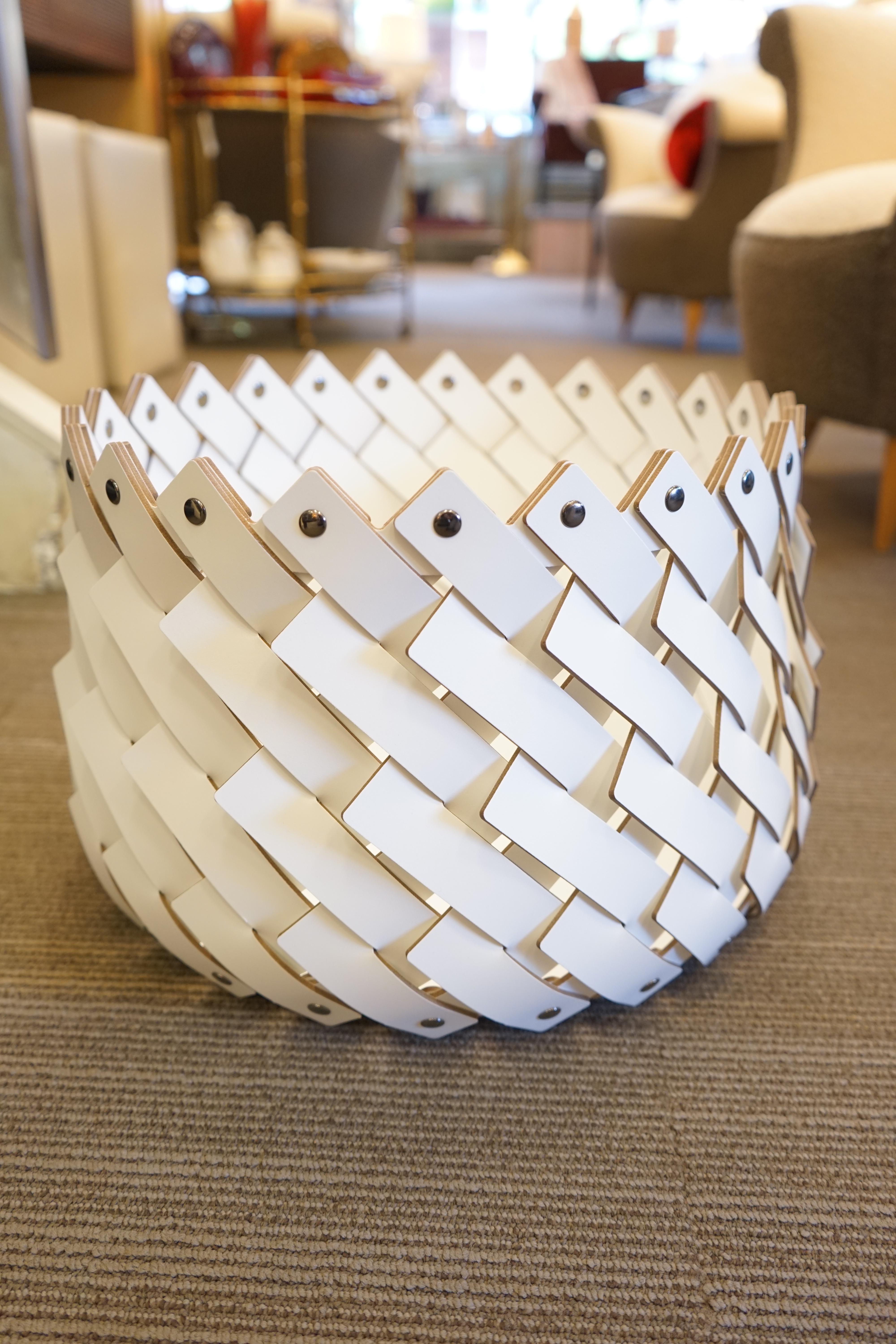 Italian Contemporary White Woven Leather Almeria Small Basket