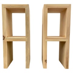 Contemporary Whitewashed Pine Wood Side Tables, Pair, Two Sets Available