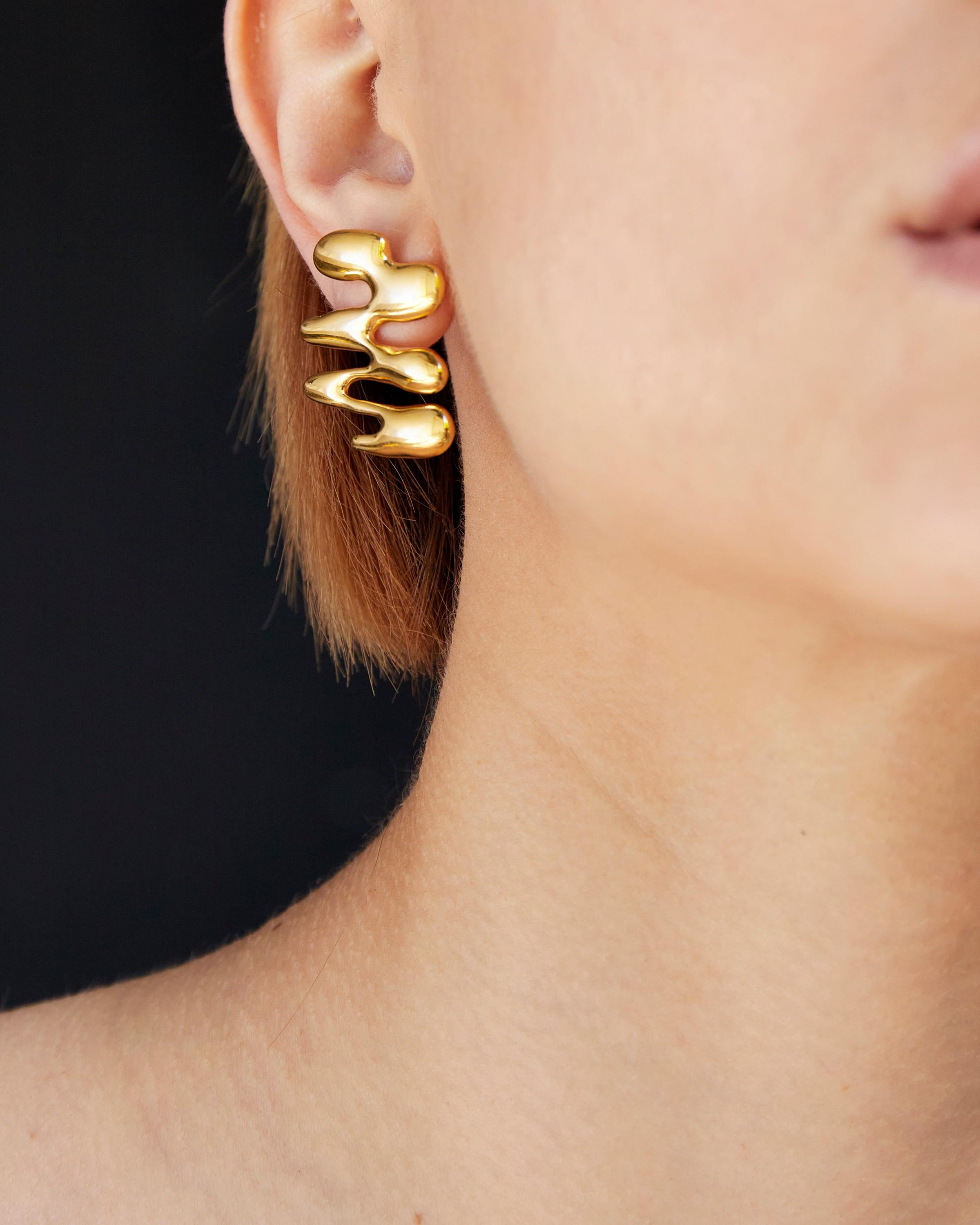 Modern Contemporary Wiggle Earrings, 18 Carat Gold Plated Recycled Silver For Sale