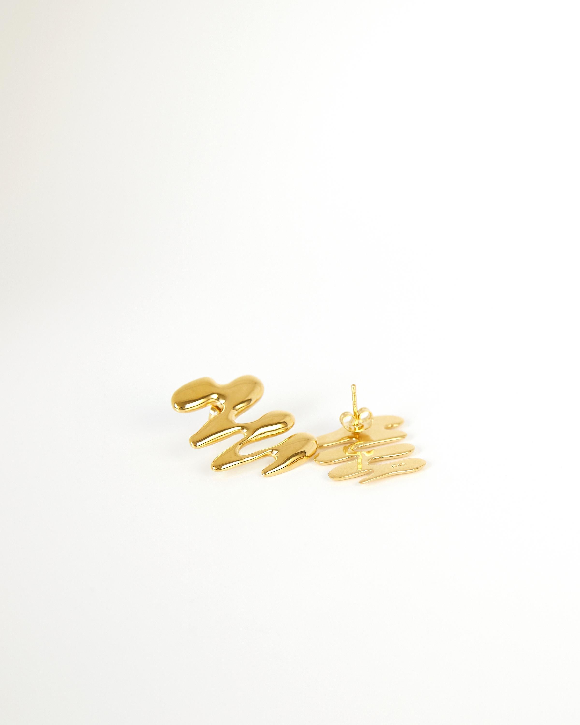 Contemporary Wiggle Earrings, 18 Carat Gold Plated Recycled Silver In New Condition For Sale In London, GB
