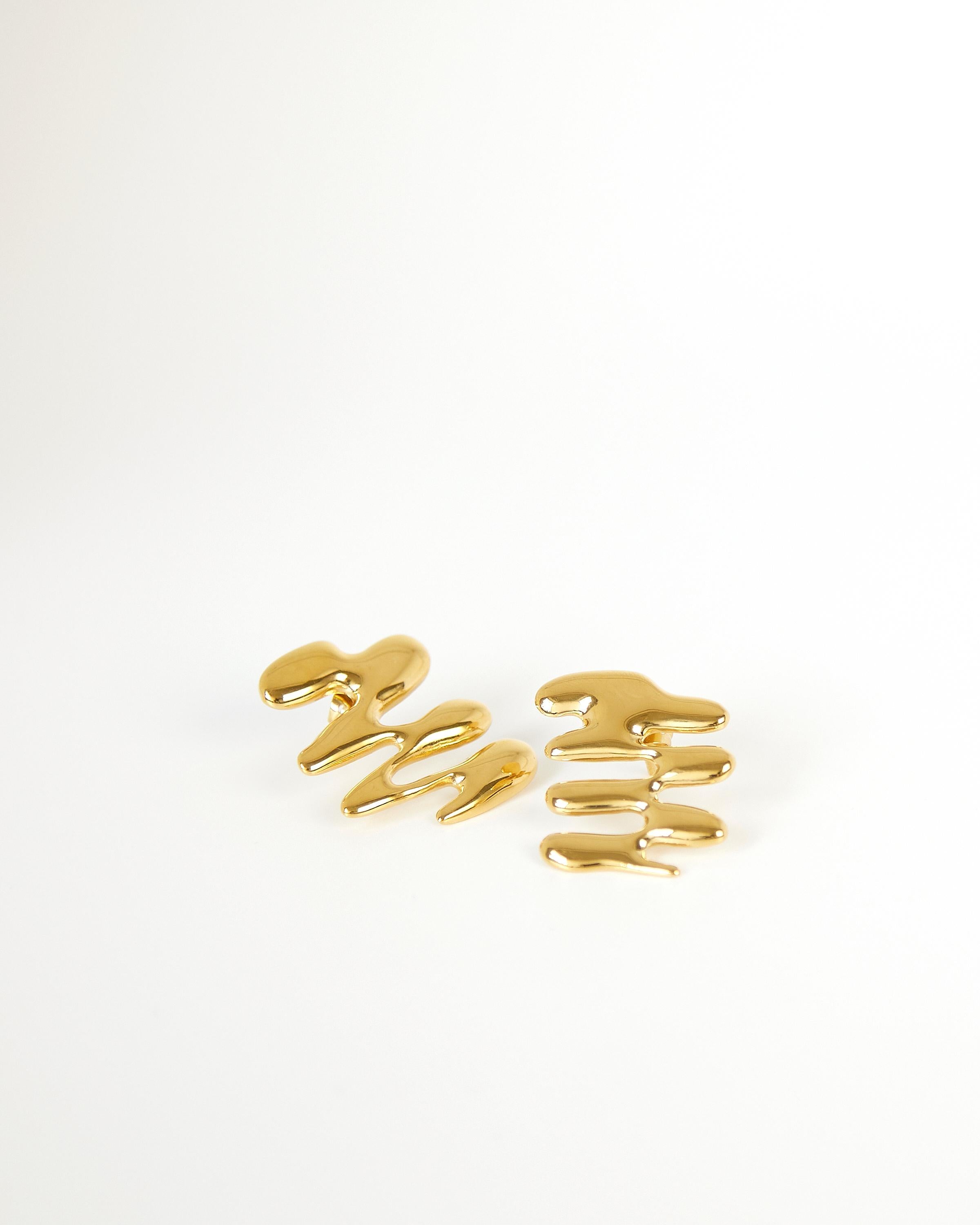 Women's or Men's Contemporary Wiggle Earrings, 18 Carat Gold Plated Recycled Silver For Sale