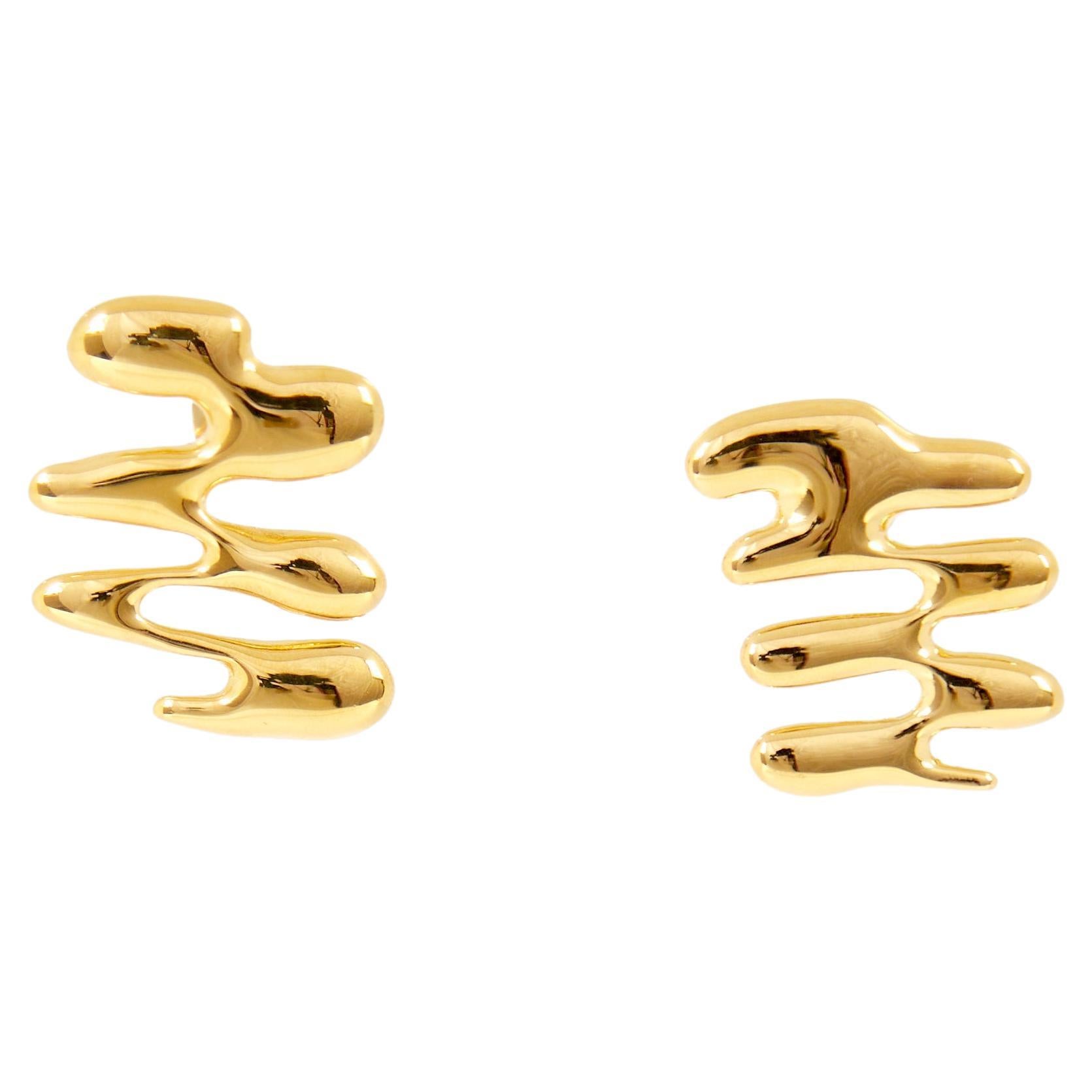 Contemporary Wiggle Earrings, 18 Carat Gold Plated Recycled Silver For Sale