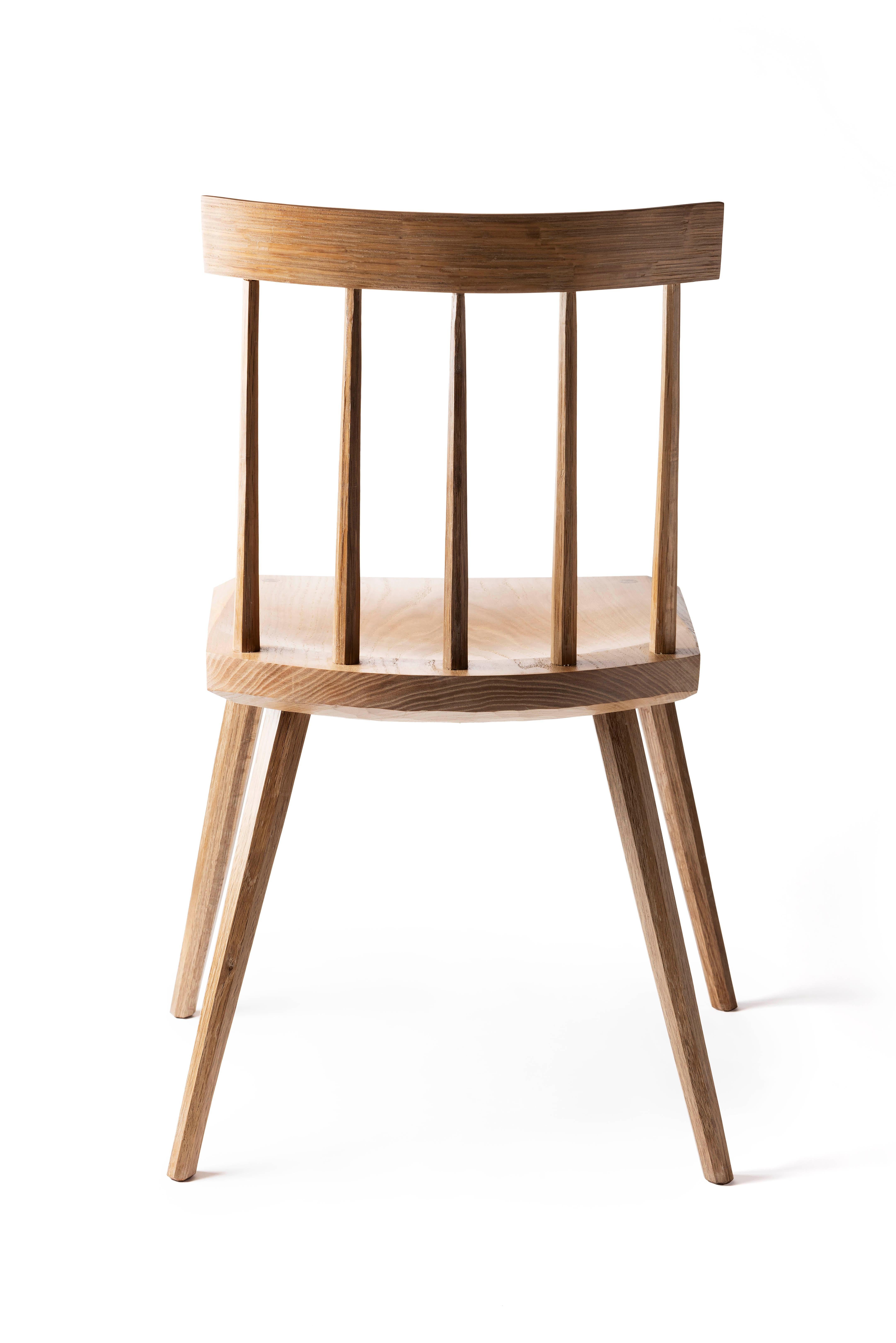 A reimagining of a classic Windsor chair that blends contemporary proportions with classical construction and ornamentation. Designed and built entirely by Aspen Golann in her studio in Southern Maine. These pieces are made entirely by hand and