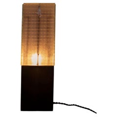 Contemporary Wired Glass & Parota Wood Table Lamp "11:11 Alta"