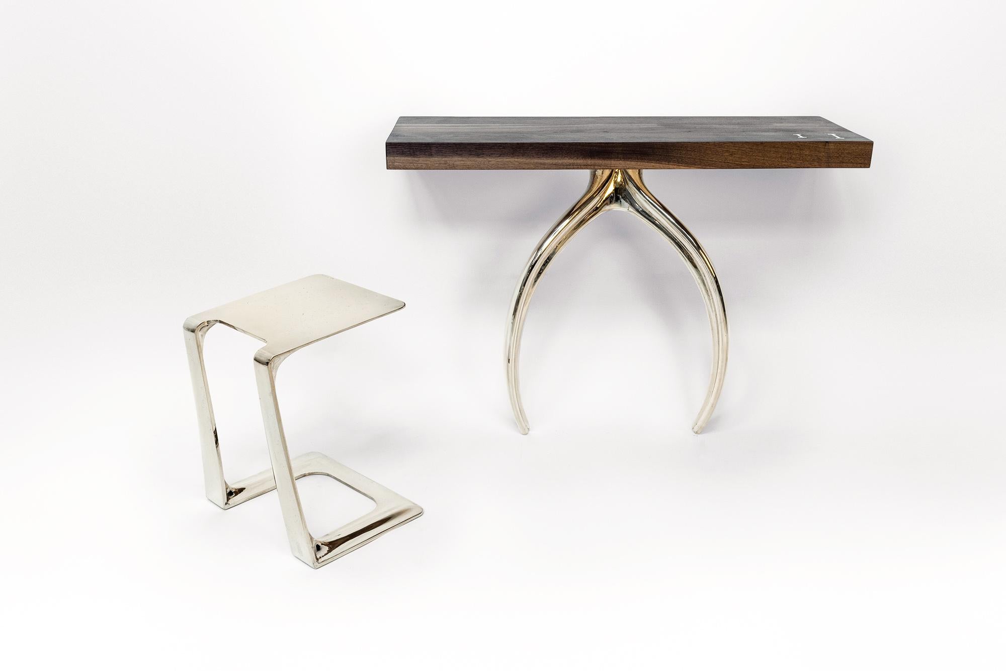 Modern Stacklab Wishbone Console, Domestic Hardwood, Cast Bronze Legs  For Sale