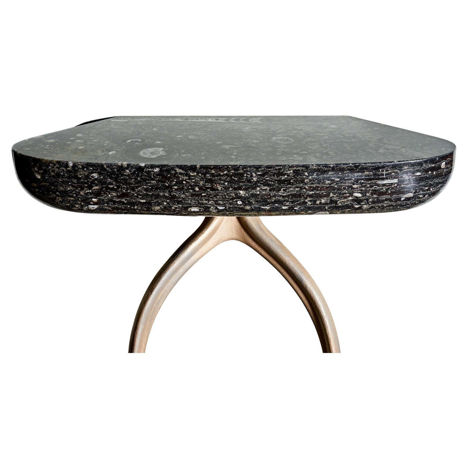 Bronze Stacklab, Wishbone Console - Demilune Wood  For Sale