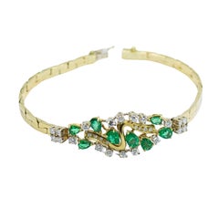 Contemporary with Brilliant-Cut Diamonds and Ethiopian Emerald Gold Bracelet