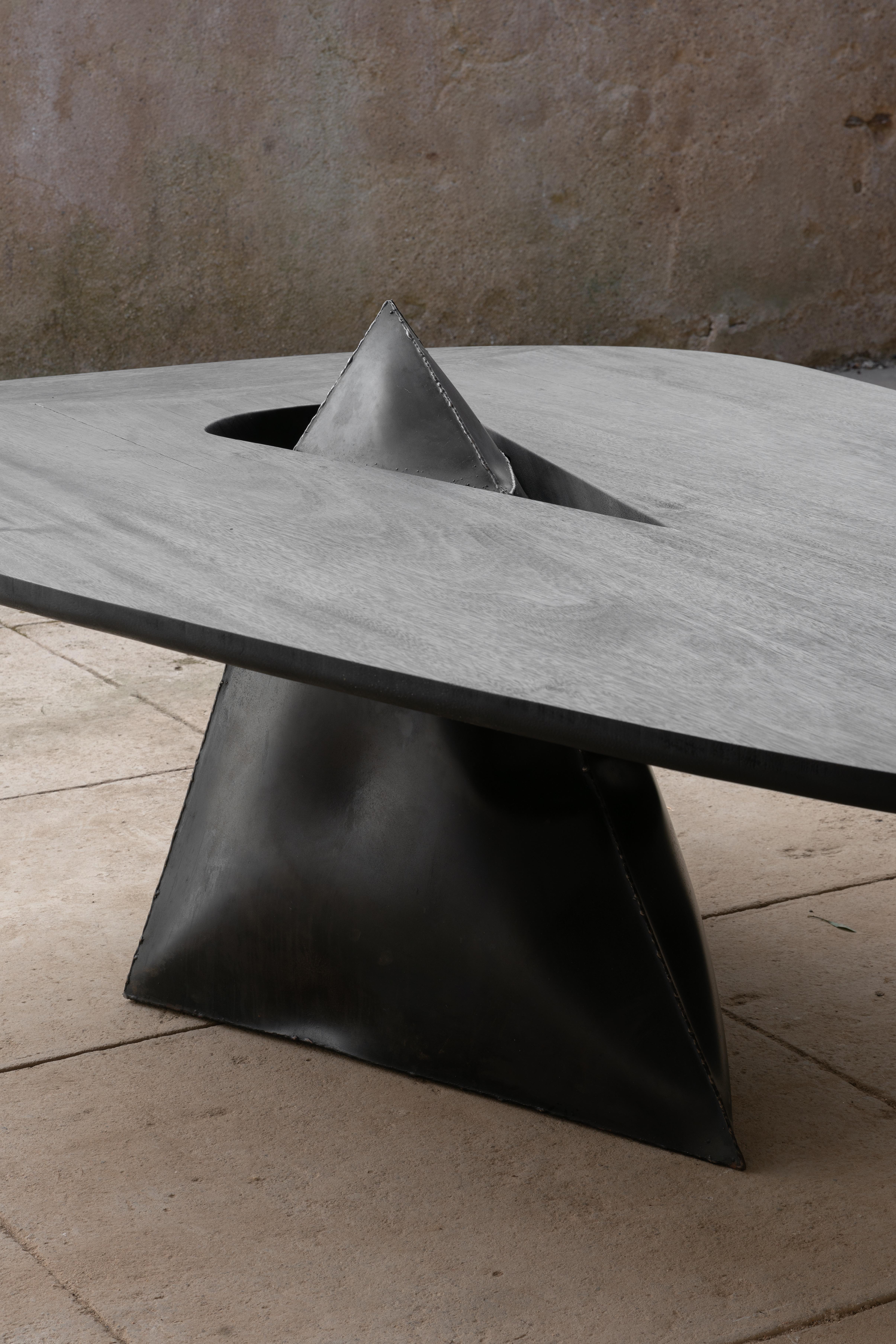 Steel Contemporary with dynamite exploded 'Lose control' Dining table For Sale