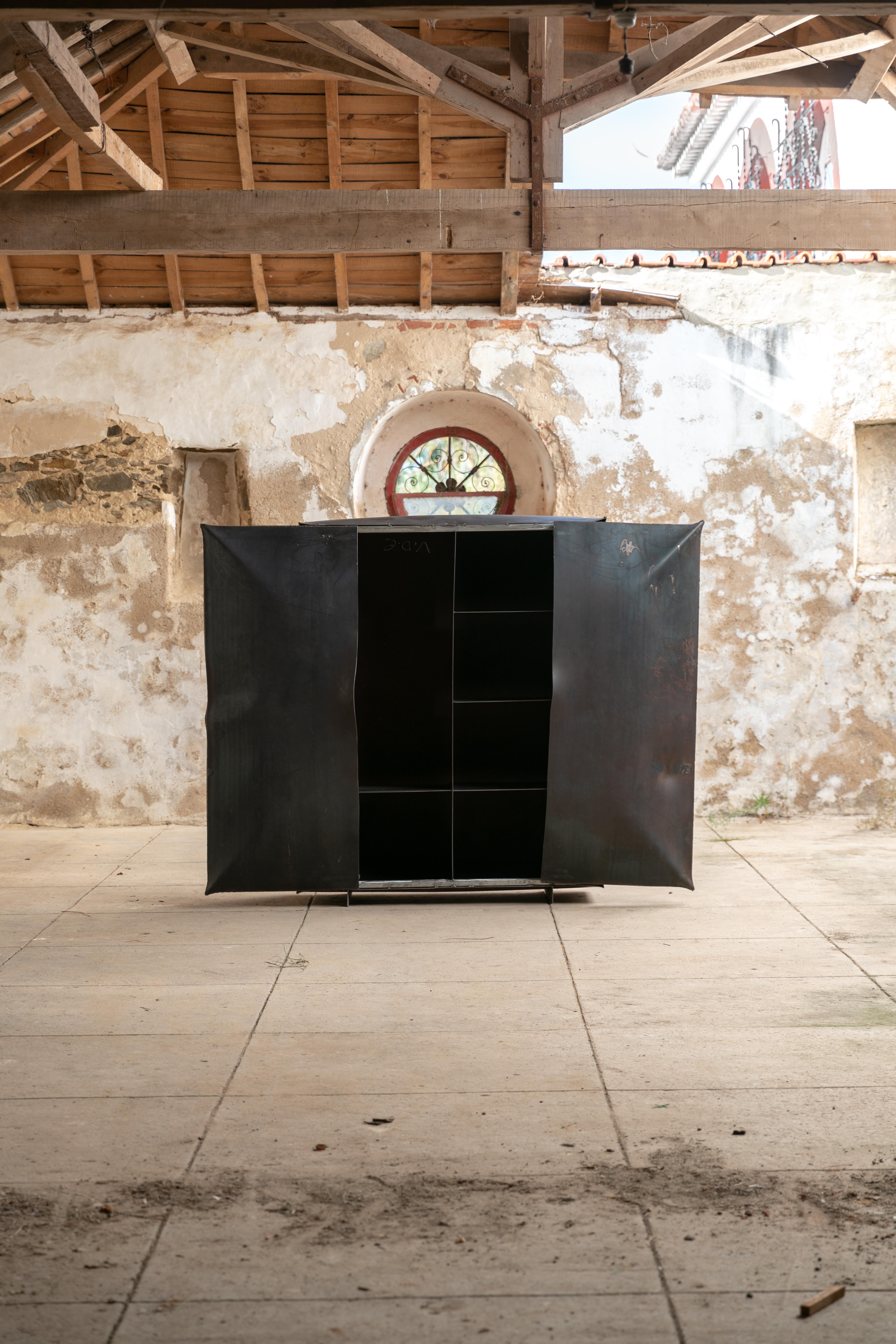 Contemporary with dynamite exploded 'Lose control' Steel Cabinet For Sale 1