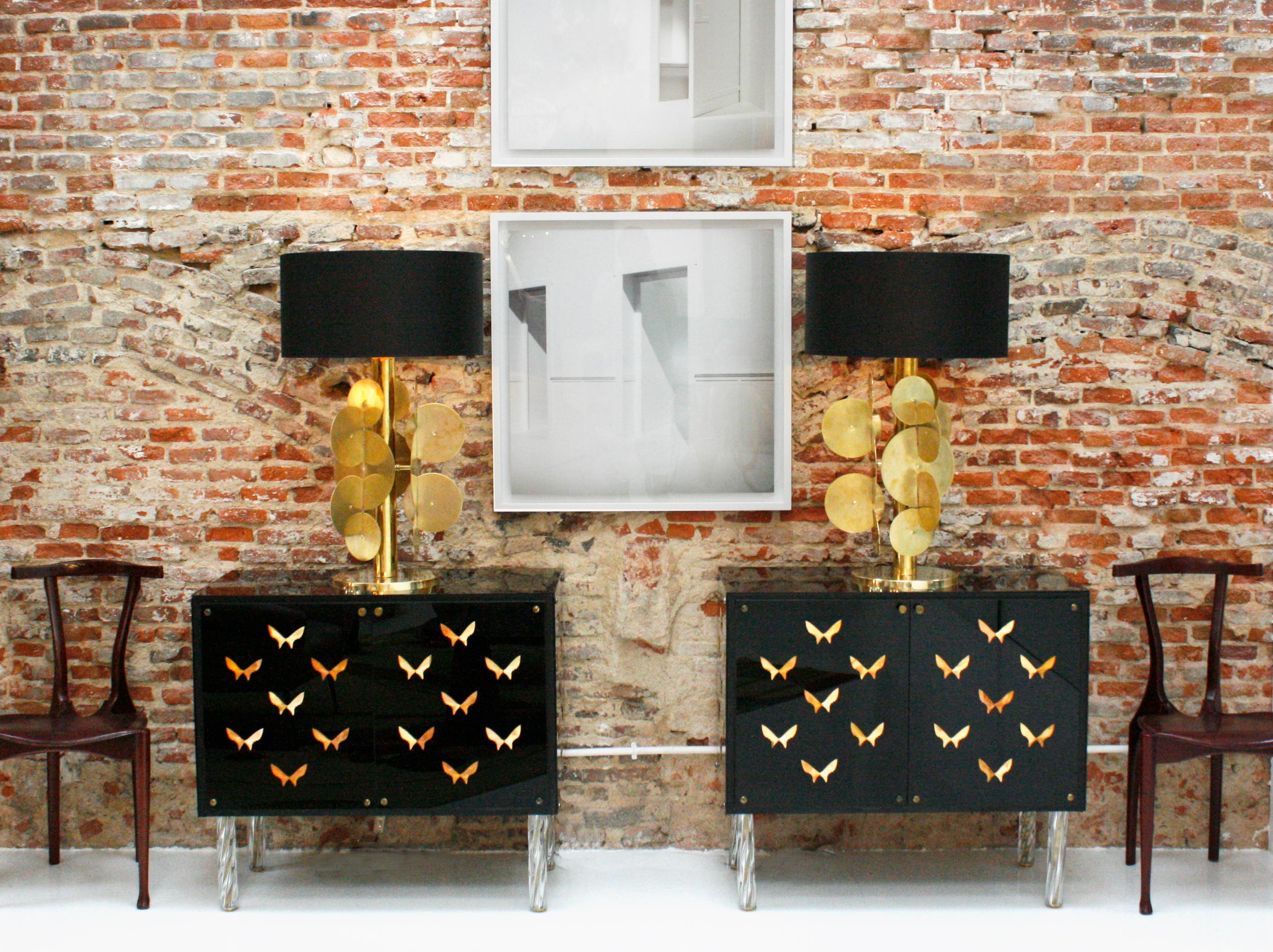 Contemporary Wood and Dark Glass Pair of Sideboards Designed by L.A. Studio For Sale 2