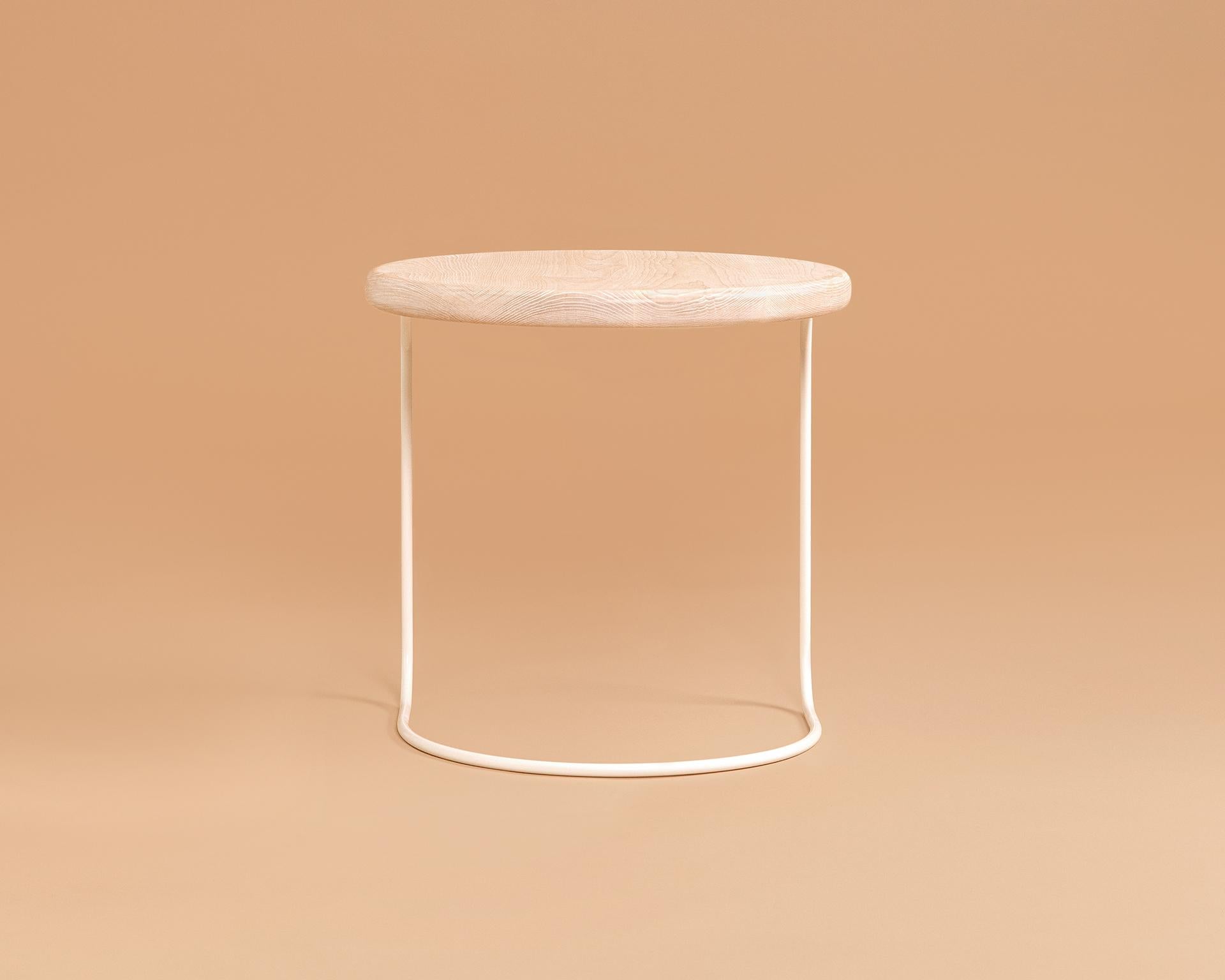 American Contemporary Wood and Metal Round Side Table