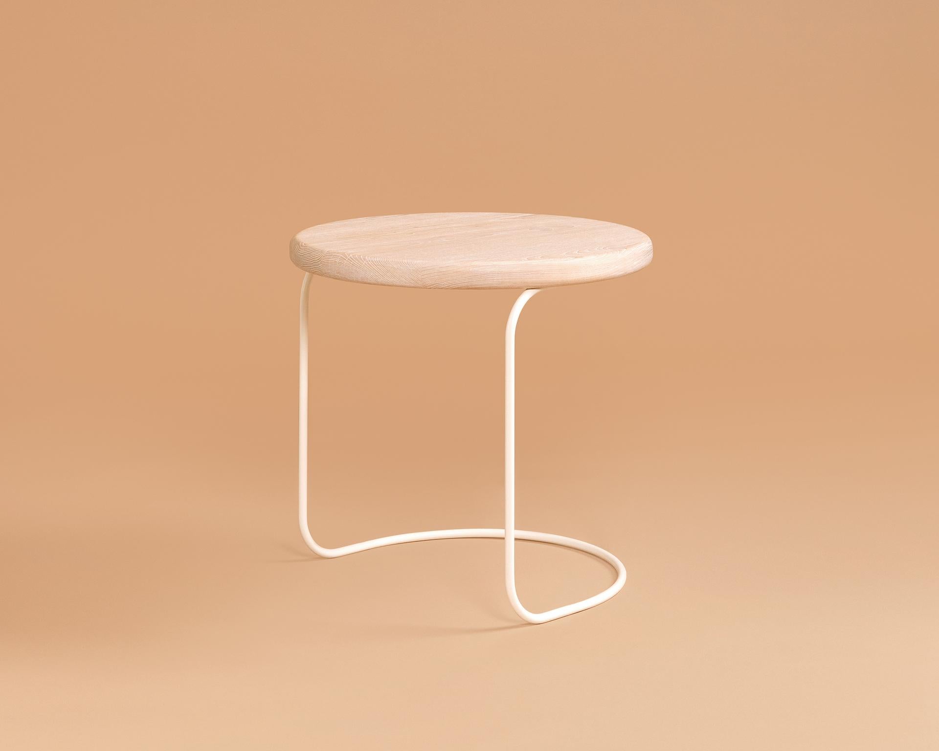 Powder-Coated Contemporary Wood and Metal Round Side Table