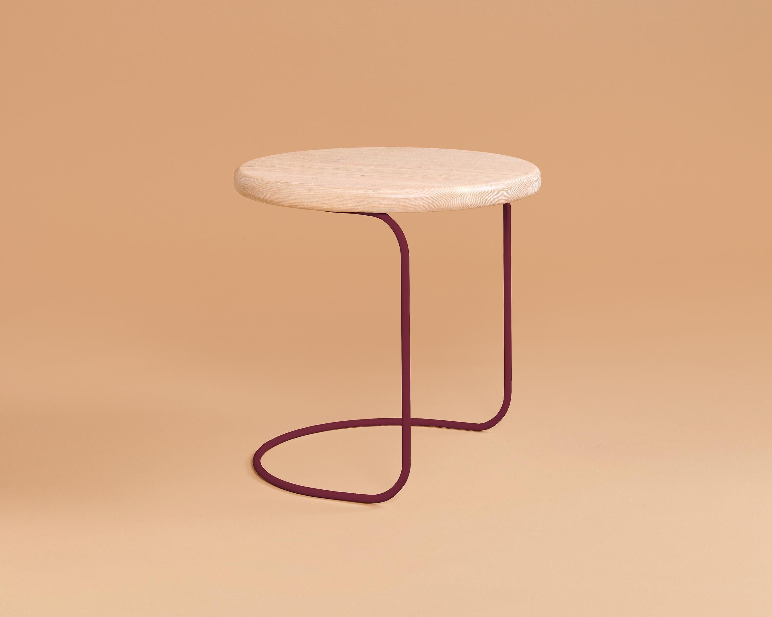 Steel Contemporary Wood and Metal Round Side Table For Sale
