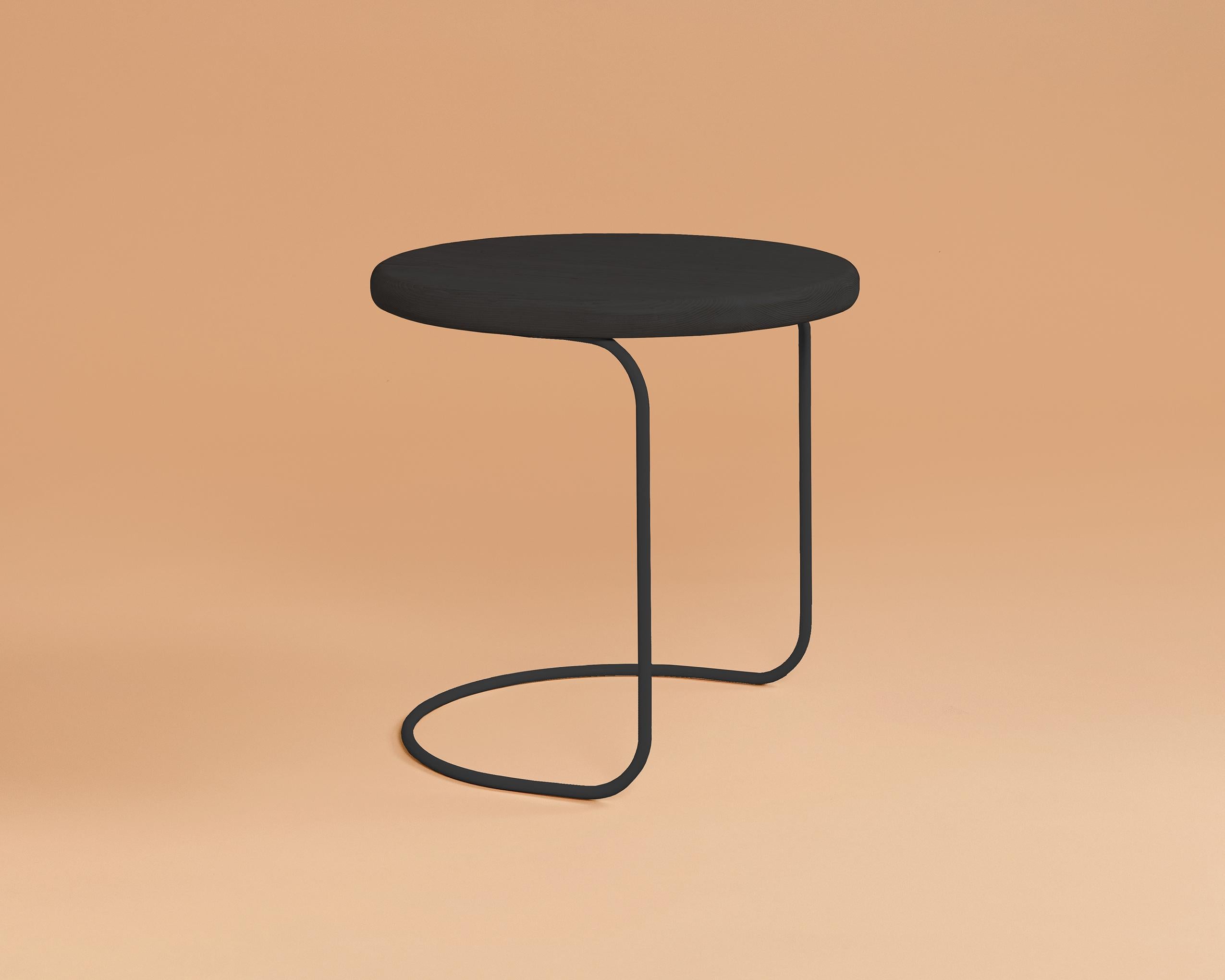 Contemporary Wood and Metal Round Side Table For Sale 1