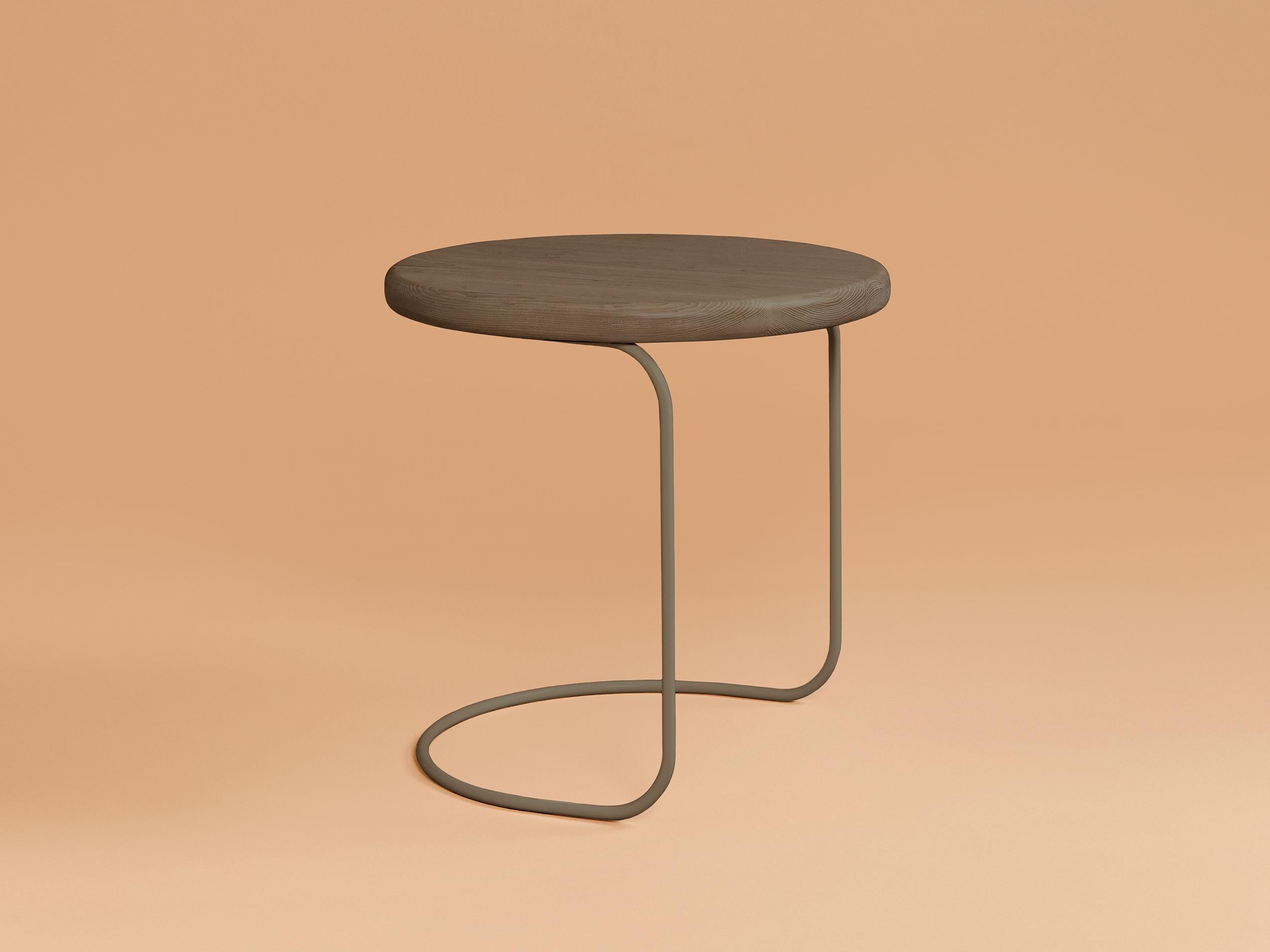 Contemporary Wood and Metal Round Side Table For Sale 3