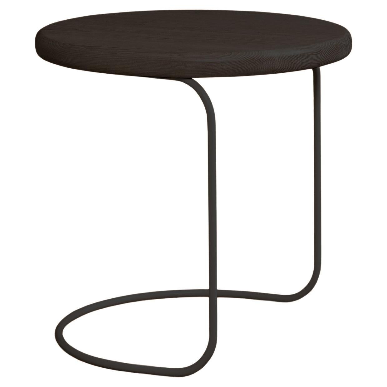 Minimalist Contemporary Wood and Metal Round Side Table