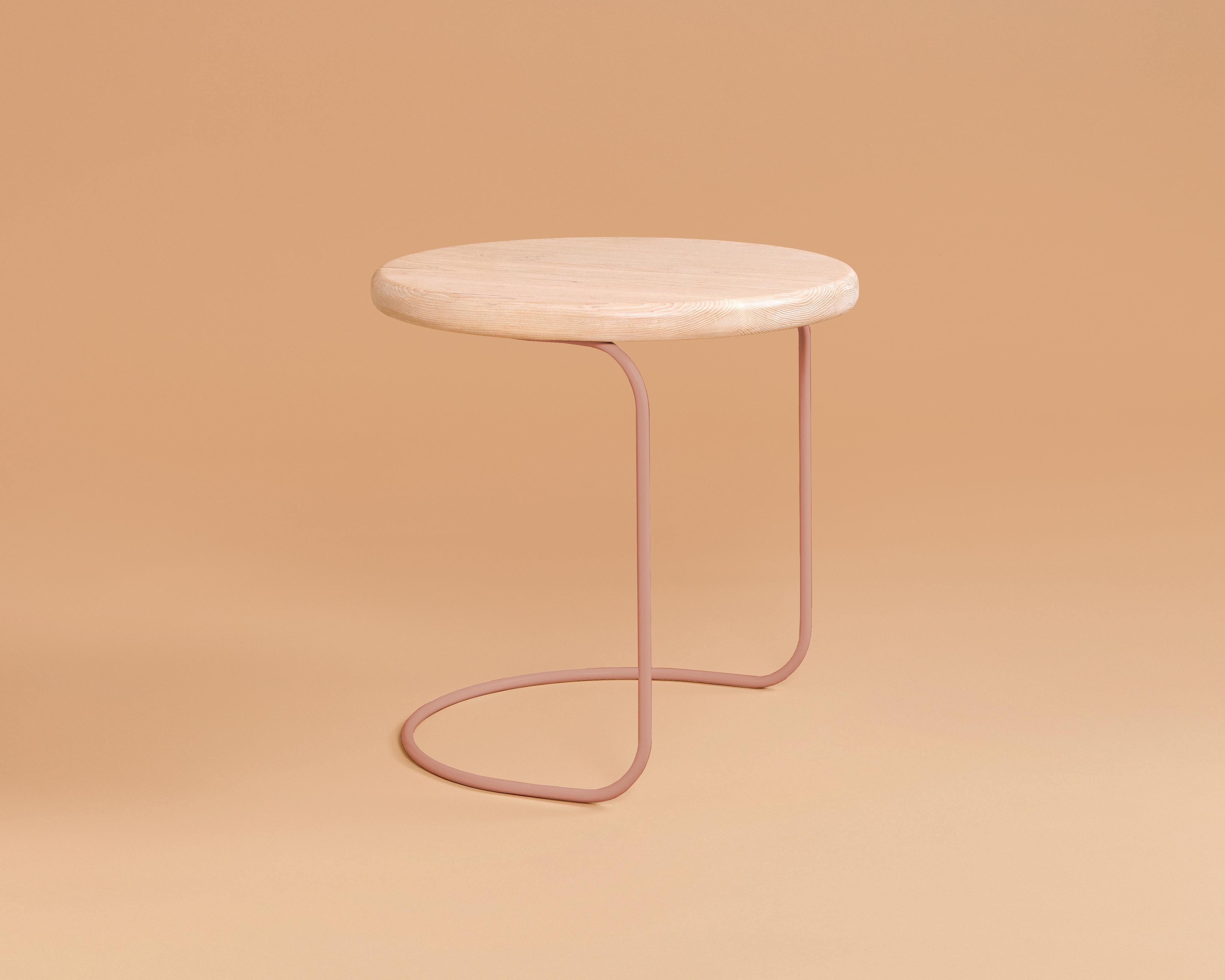 Steel Contemporary Wood and Metal Round Side Table For Sale