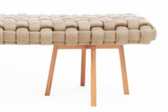 Contemporary Wood Bench, Handwoven Upholstery, the "Trama" CRU