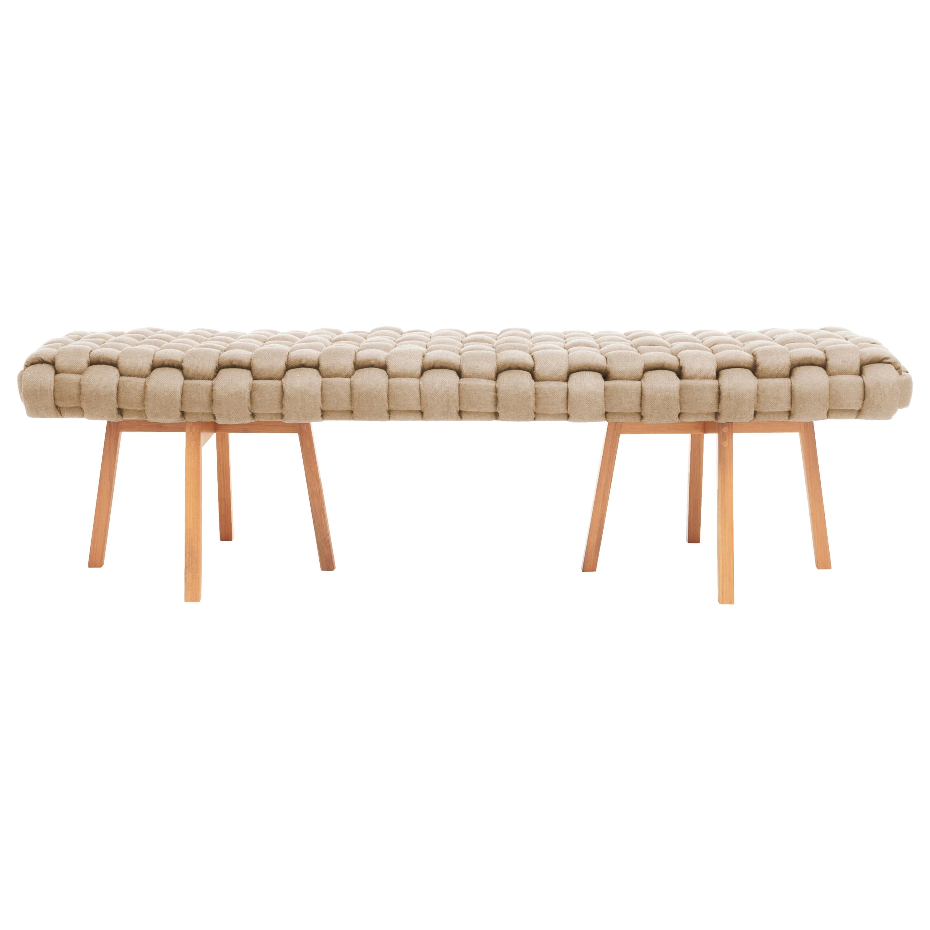 Contemporary Wood Bench, Handwoven Upholstery, the "Trama" CRU