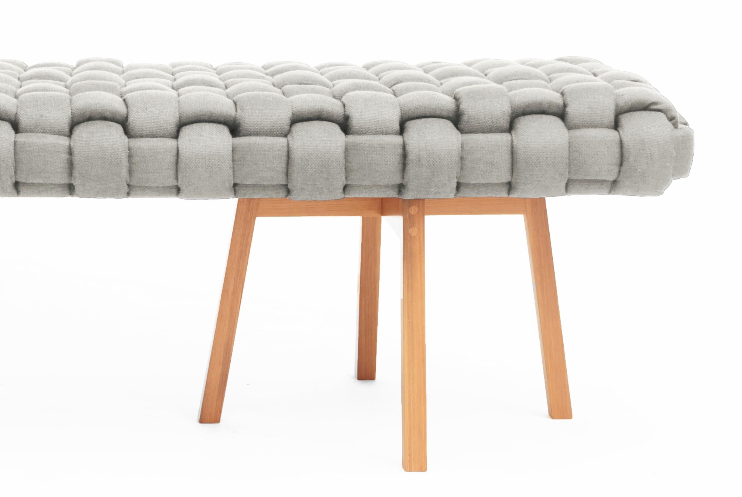 Brazilian Contemporary Wood Bench, Handwoven Upholstery, the 