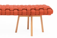 Contemporary Wood Bench, Handwoven Upholstery, the "Trama", Orange