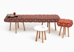 Contemporary Wood Bench, Handwoven Upholstery, the "Trama", Rose