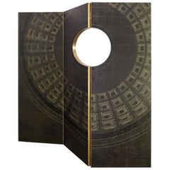 Contemporary Wood, Brass and Handmade Wallpaper Screen