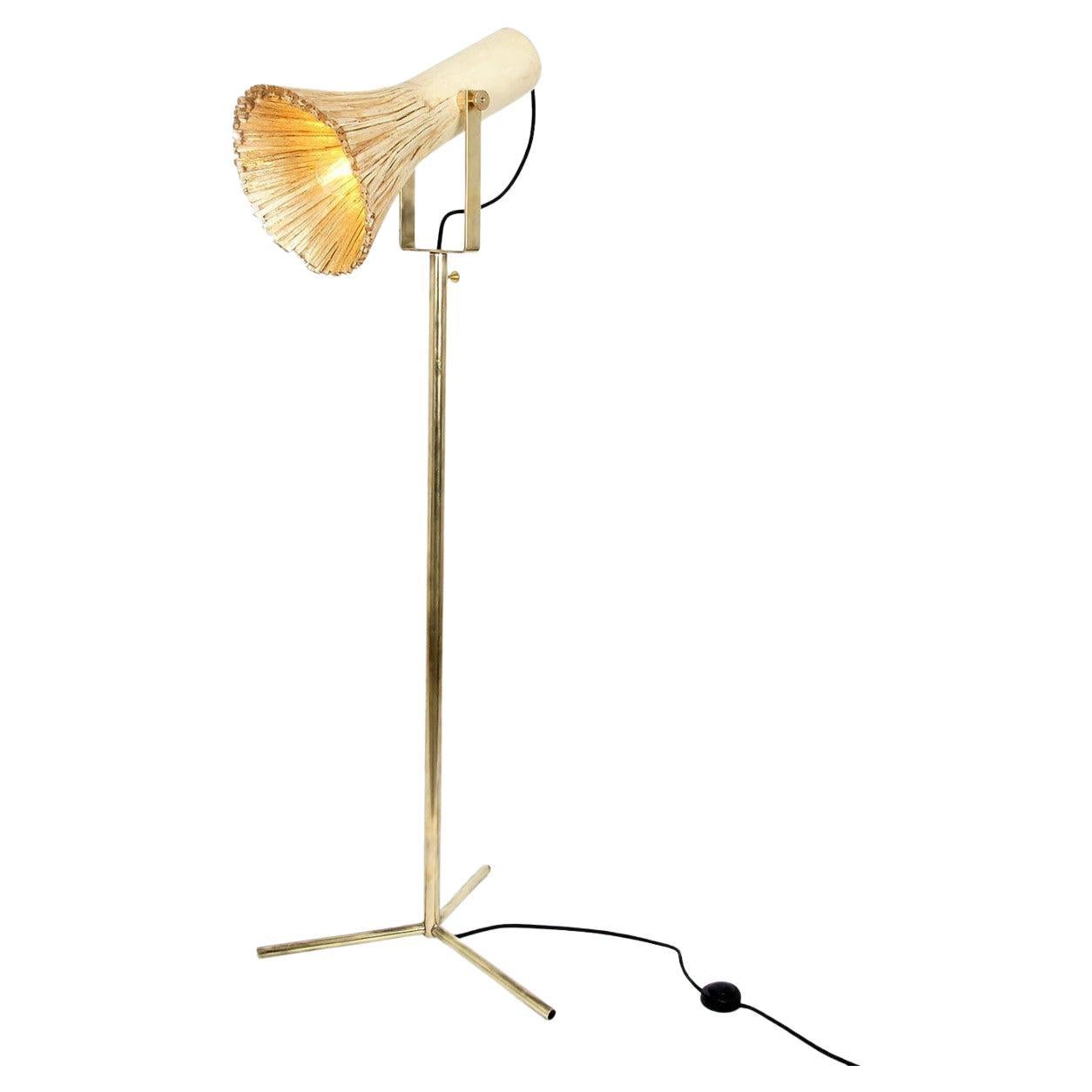 Contemporary Wood & Brass Floor Lamp, Pressed Wood Natural by Johannes Hemann For Sale