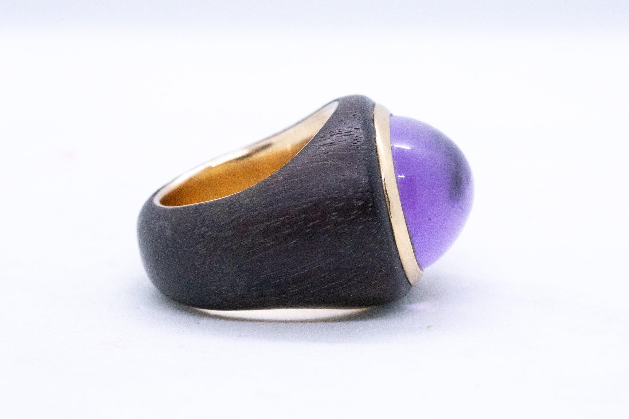 CONTEMPORÁNEO Anillo de Cóctel de Madera en Oro de 18 Quilates con Cuarzo Jade Lavanda de 18,32 Quilates Modernista en venta