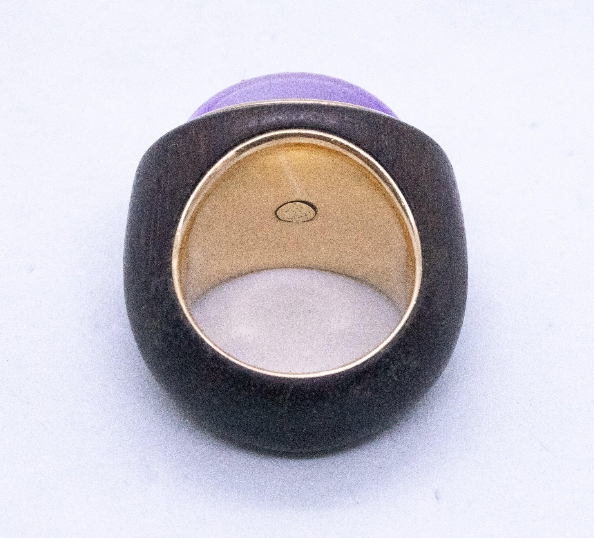 CONTEMPORÁNEO Anillo de Cóctel de Madera en Oro de 18 Quilates con Cuarzo Jade Lavanda de 18,32 Quilates Cabujón en venta