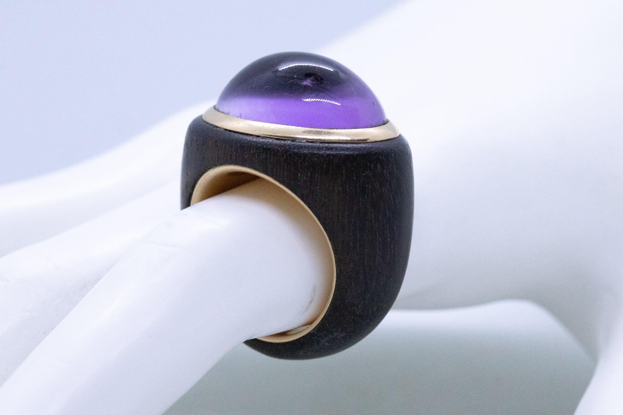 CONTEMPORÁNEO Anillo de Cóctel de Madera en Oro de 18 Quilates con Cuarzo Jade Lavanda de 18,32 Quilates en Excelente estado para la venta en Miami, FL