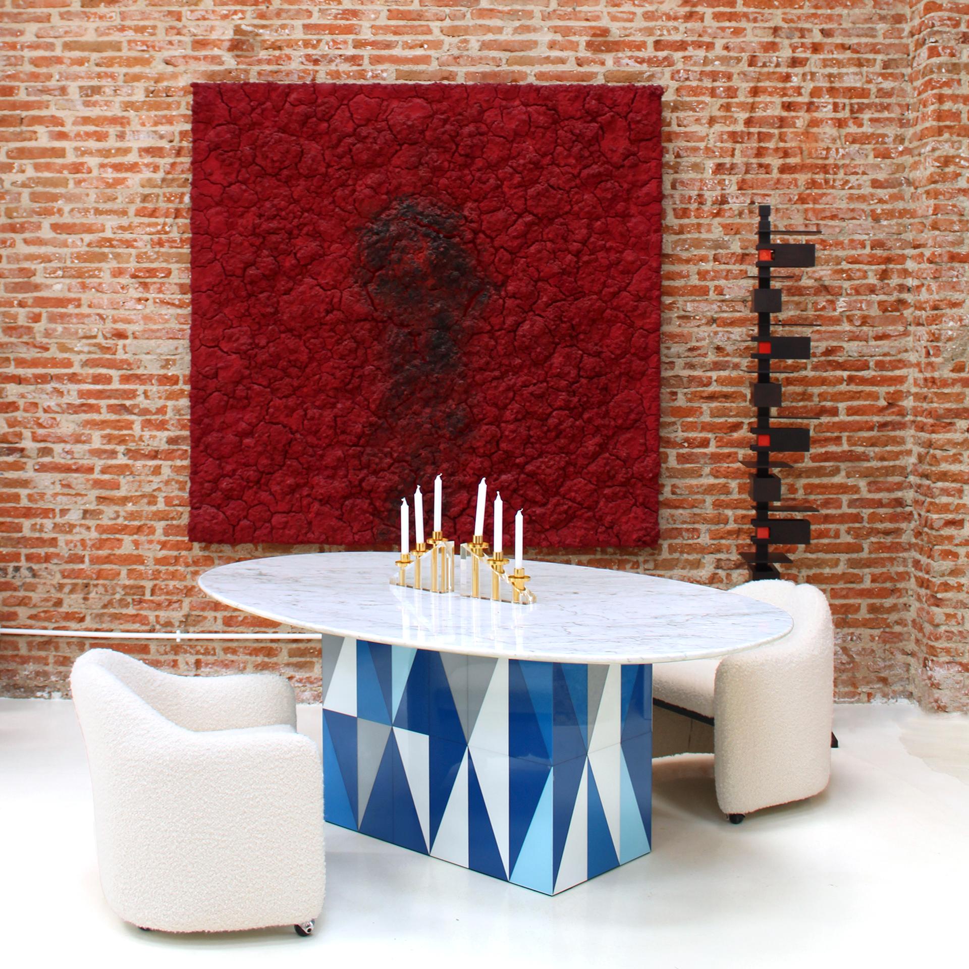 Table de salle à manger italienne contemporaine en Wood avec plateau en marbre d'après Gio Ponti en vente 2