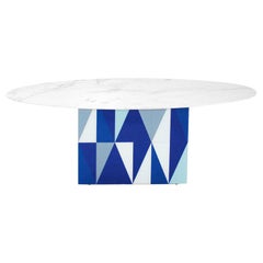 Table de salle à manger italienne contemporaine en Wood avec plateau en marbre d'après Gio Ponti