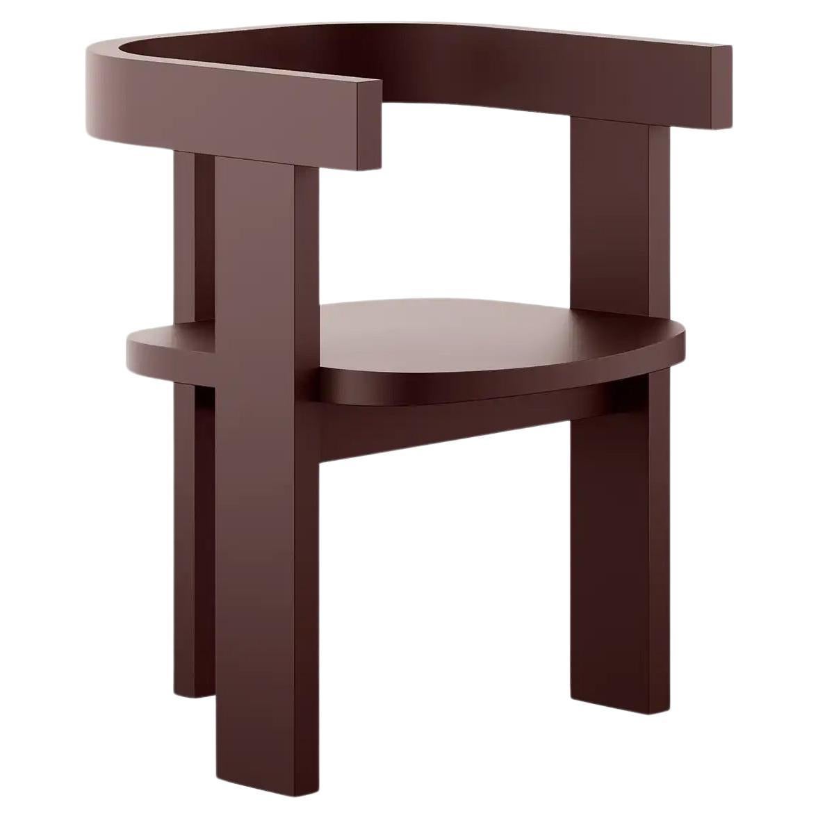 Scandinavian Modern Wood Dining Chair Dark Red Brown, Rouge Noire Matte Lacquer For Sale