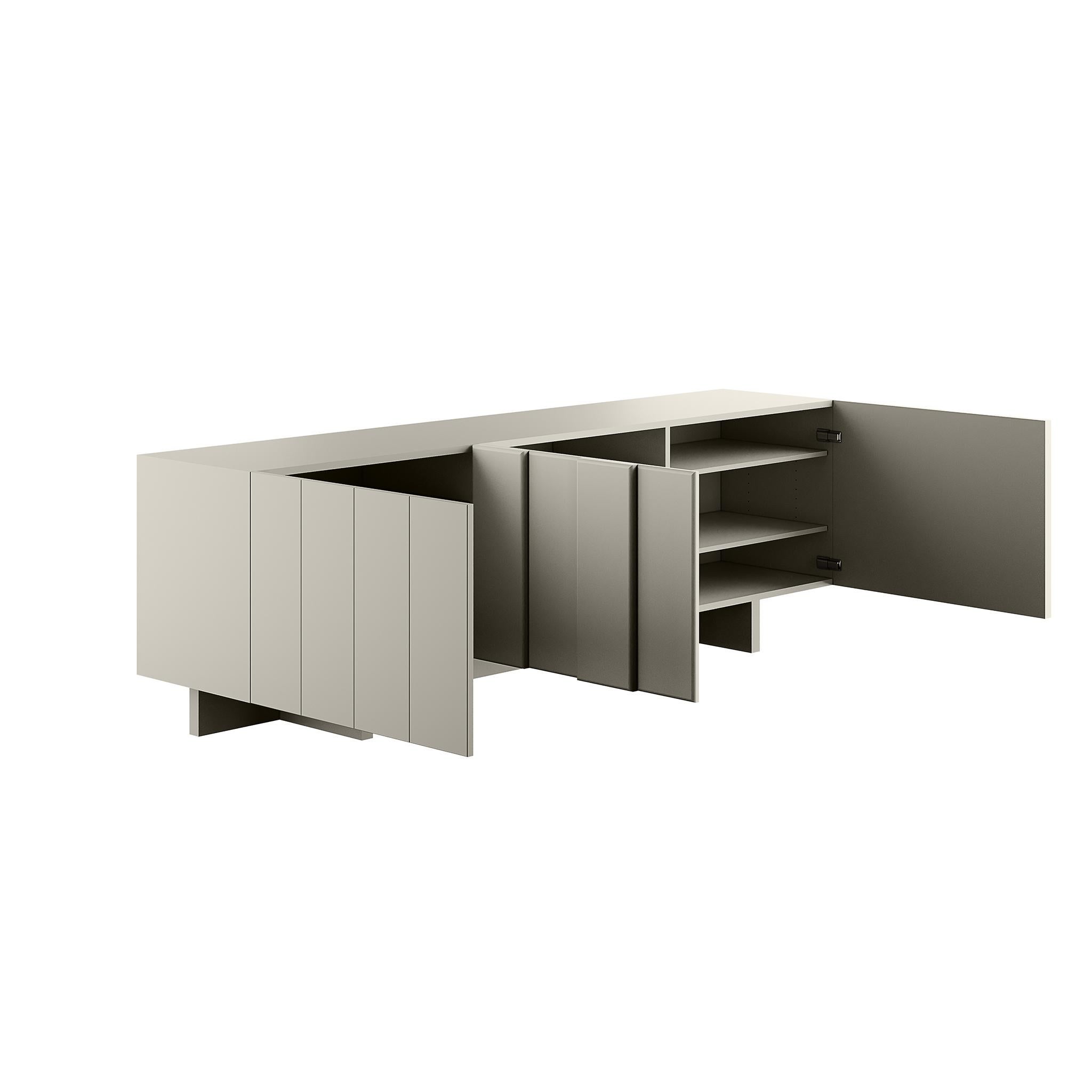 Contemporary Minimal Sideboard 3 Doors Wood Beige Mate Lacquer For Sale 2