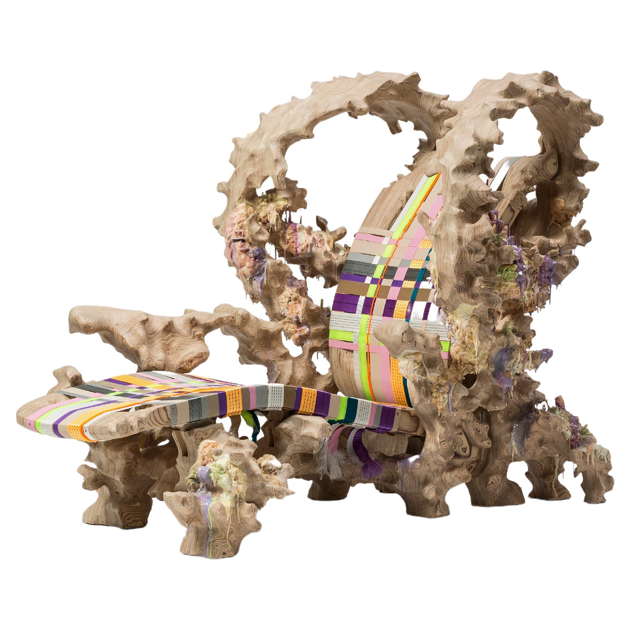 Contemporary Wood Lounge Chair by Tadeas Podracky, "The Methamorphosis" Series For Sale