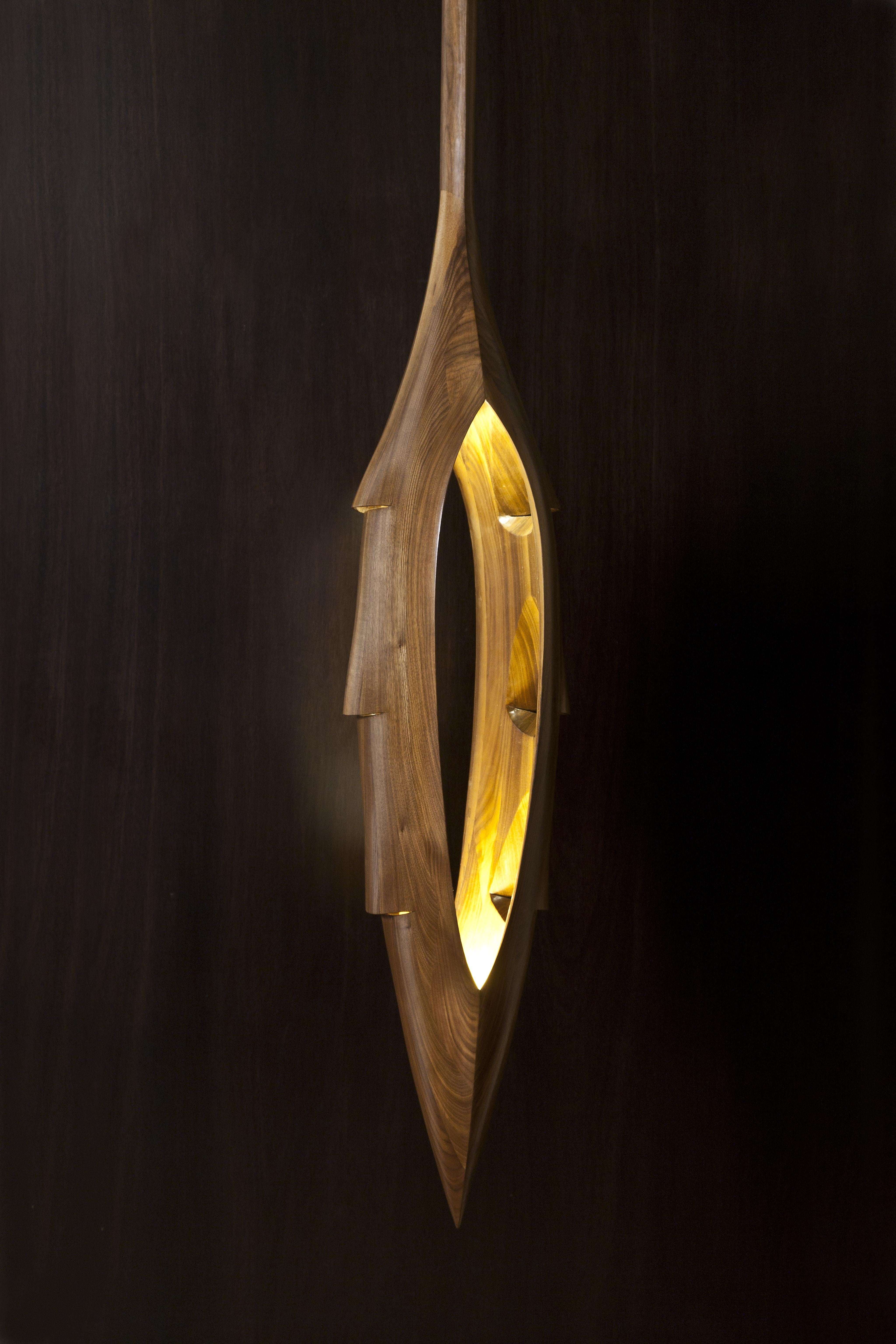 Modern Contemporary Wood Pendant For Sale