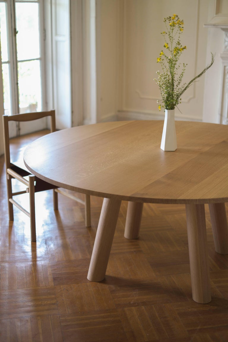 Contemporary Wood Round Column Dining Table in White Oak by Fort