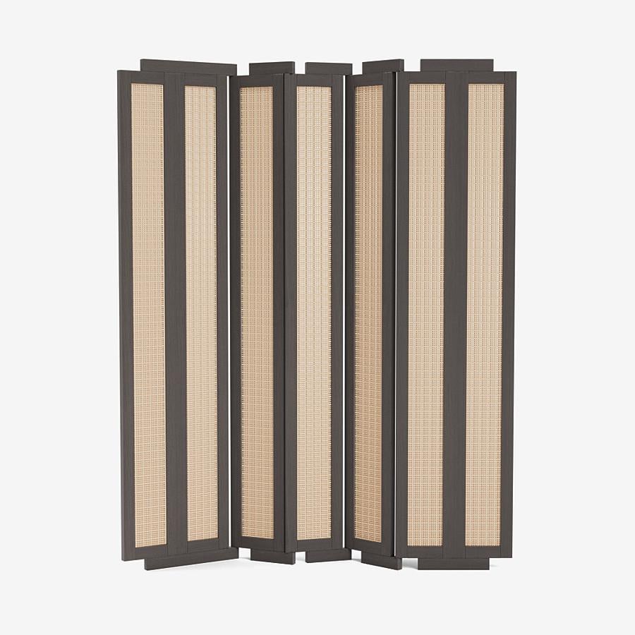 Contemporary Wood Screen 'Henley Street' by Man of Parts, Black Oak & Cane For Sale 4