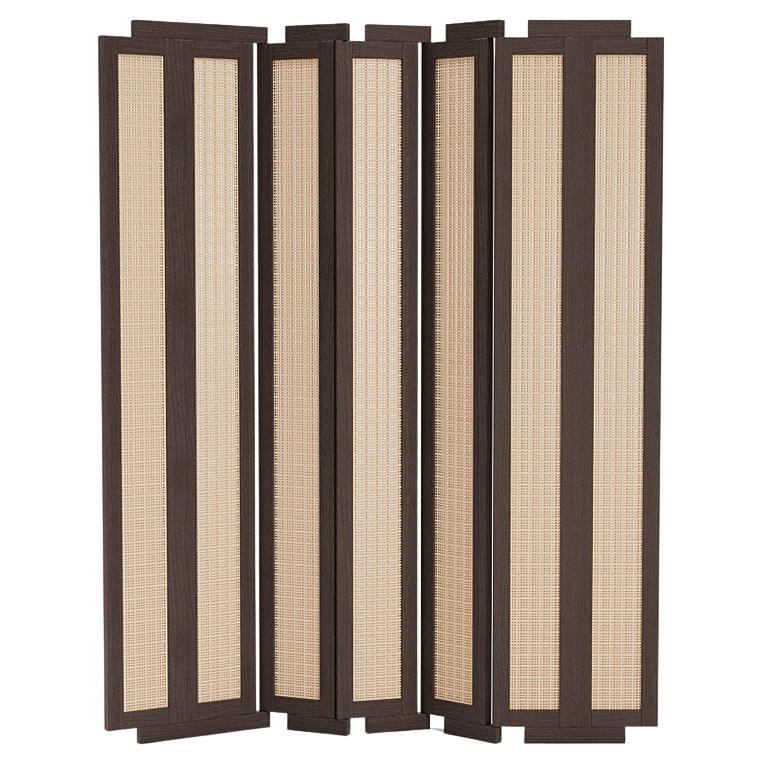 Contemporary Wood Screen 'Henley Street' by Man of Parts, Black Oak & Cane For Sale 2